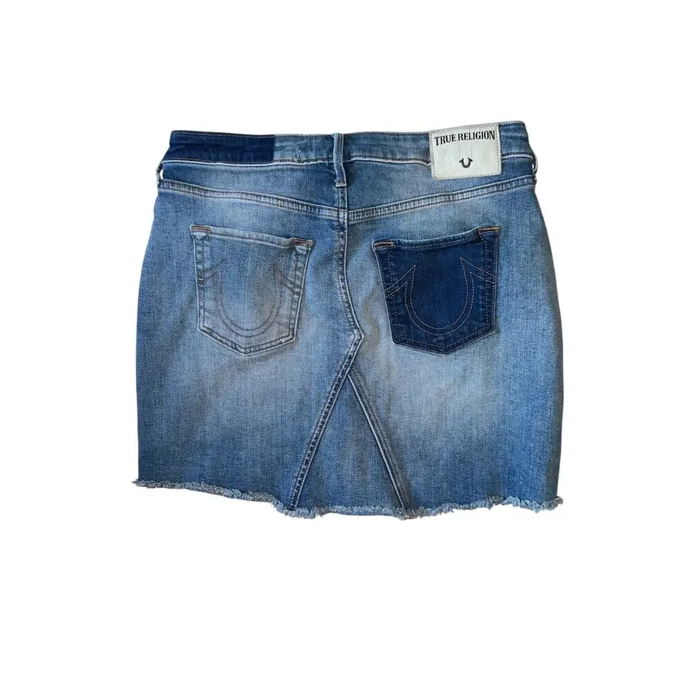 True Religion Skirt Mid Rise Exposed Buttonfly Size- W27 Blue